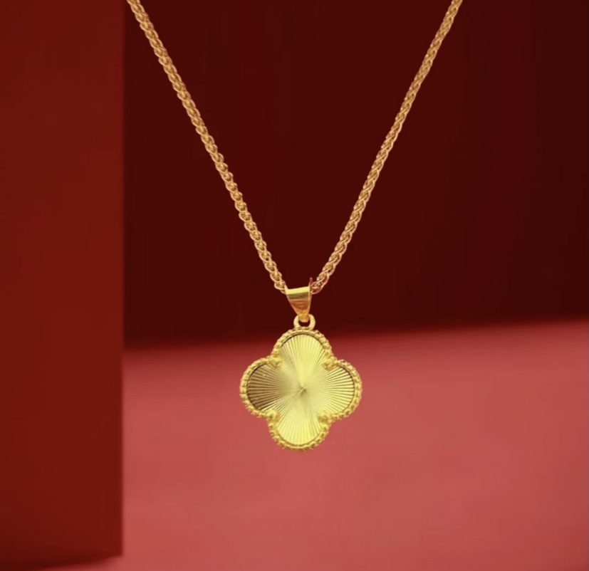 铜合金项链 金版镭射双面四叶草项链女配肖邦链金色四叶花锁骨链