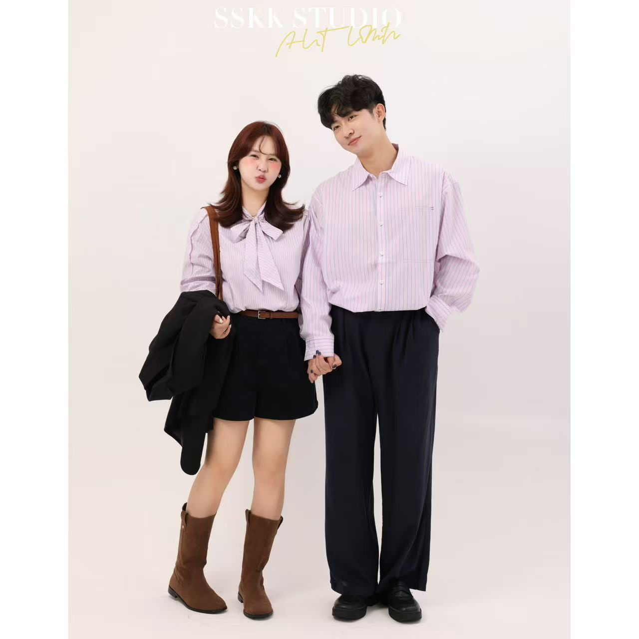 KMZY/KMZY山_山【氛围学姐】微胖秋季韩式系带领设计感条纹减龄衬衫