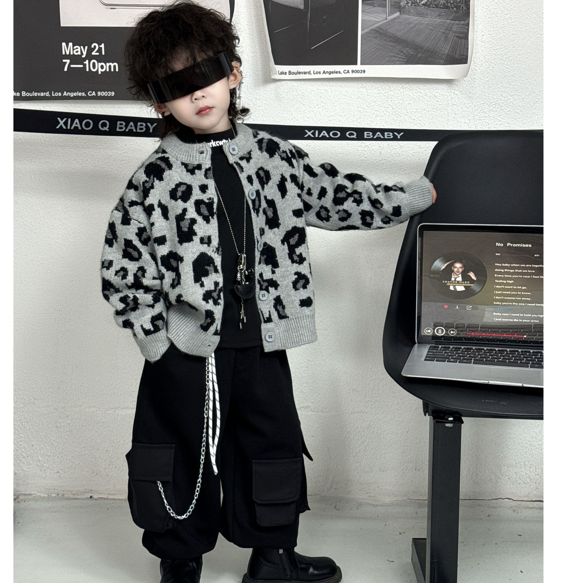 男童豹纹韩版毛衣开衫2025深秋冬款儿童洋气针织衫外套三件套CN9