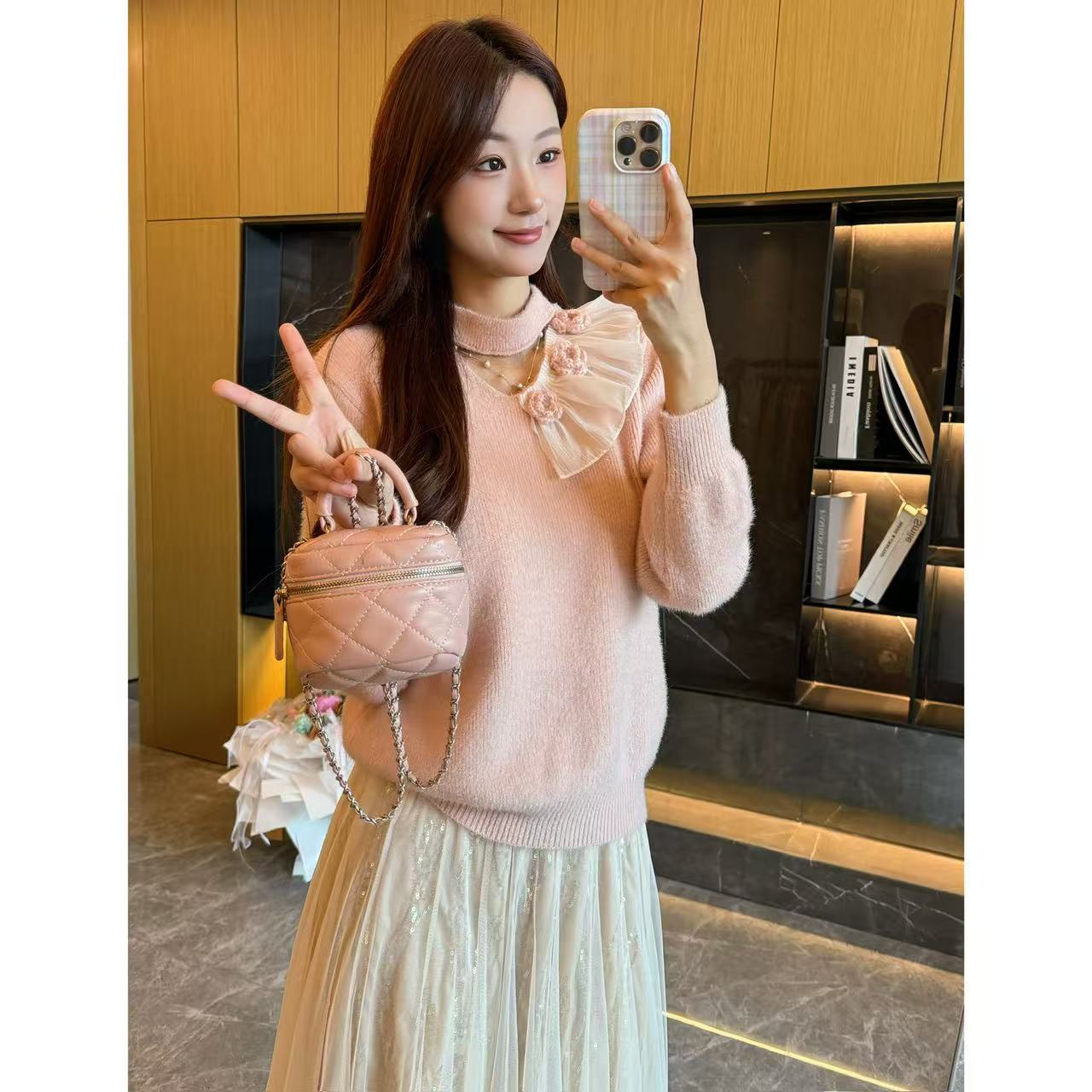 不起球 温柔氛围感立体花朵荷叶边毛衣女高级感巨好看针织衫