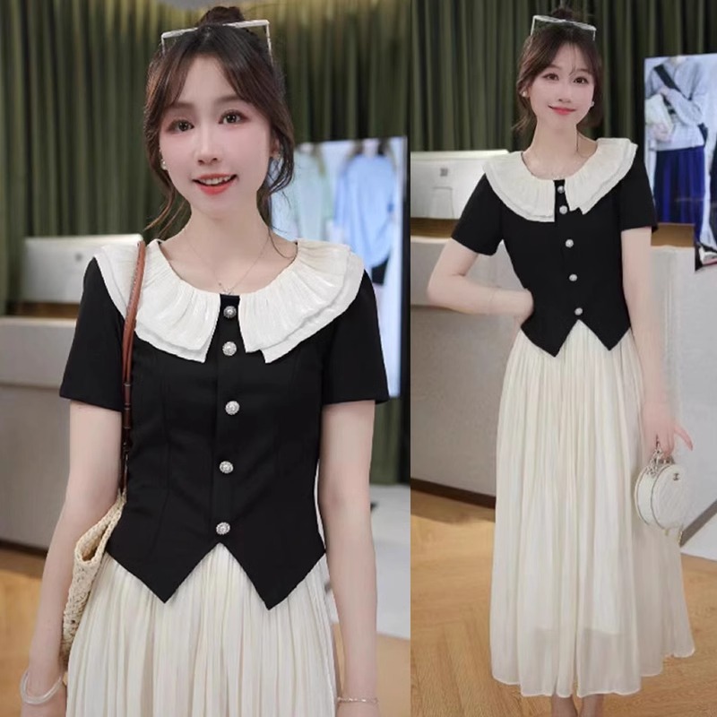 拉夏贝尔今年流行爆款套装女夏荷叶边不规则上衣气质半身裙两件套