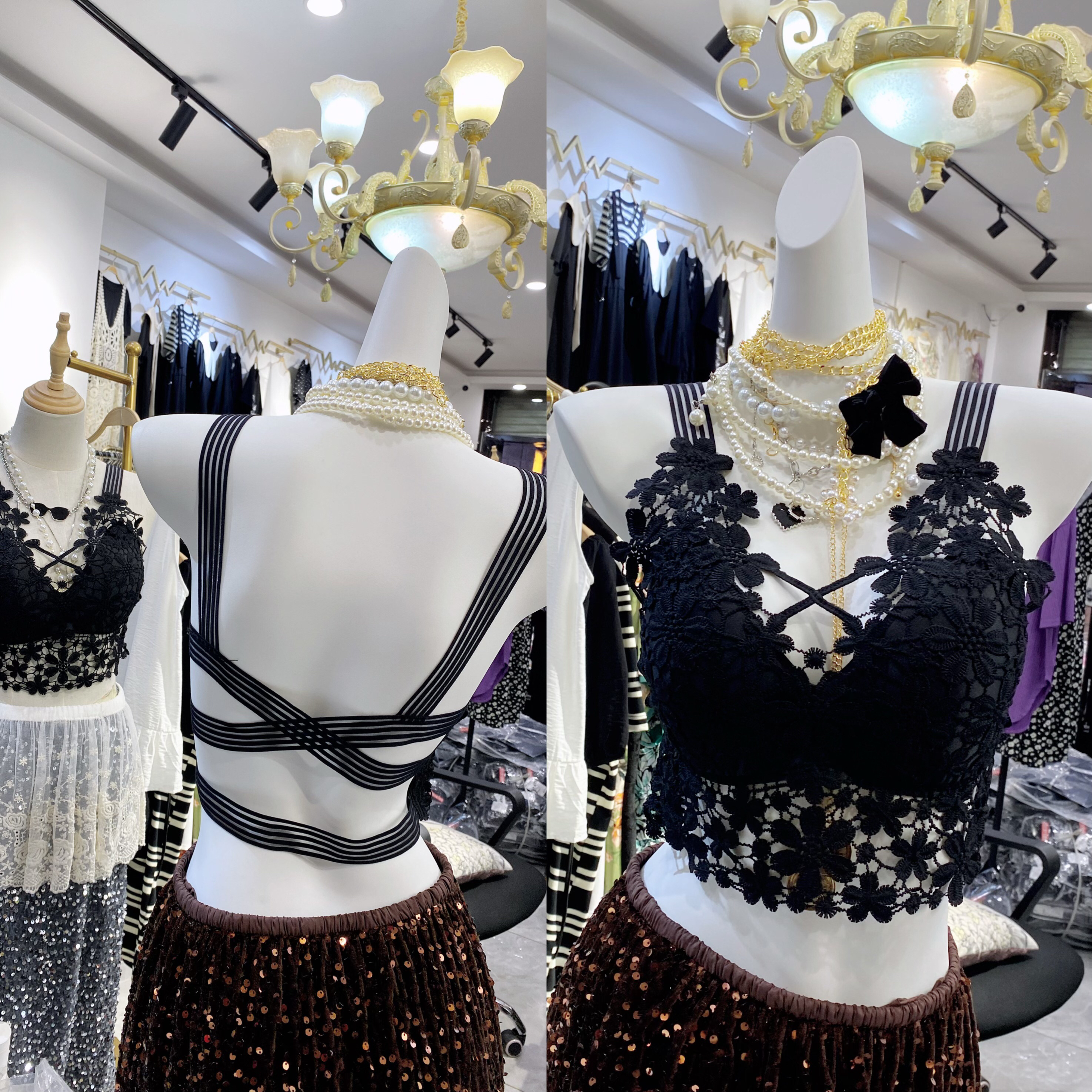 小花蕾丝后交叉大码吊带背心时尚舒适百搭