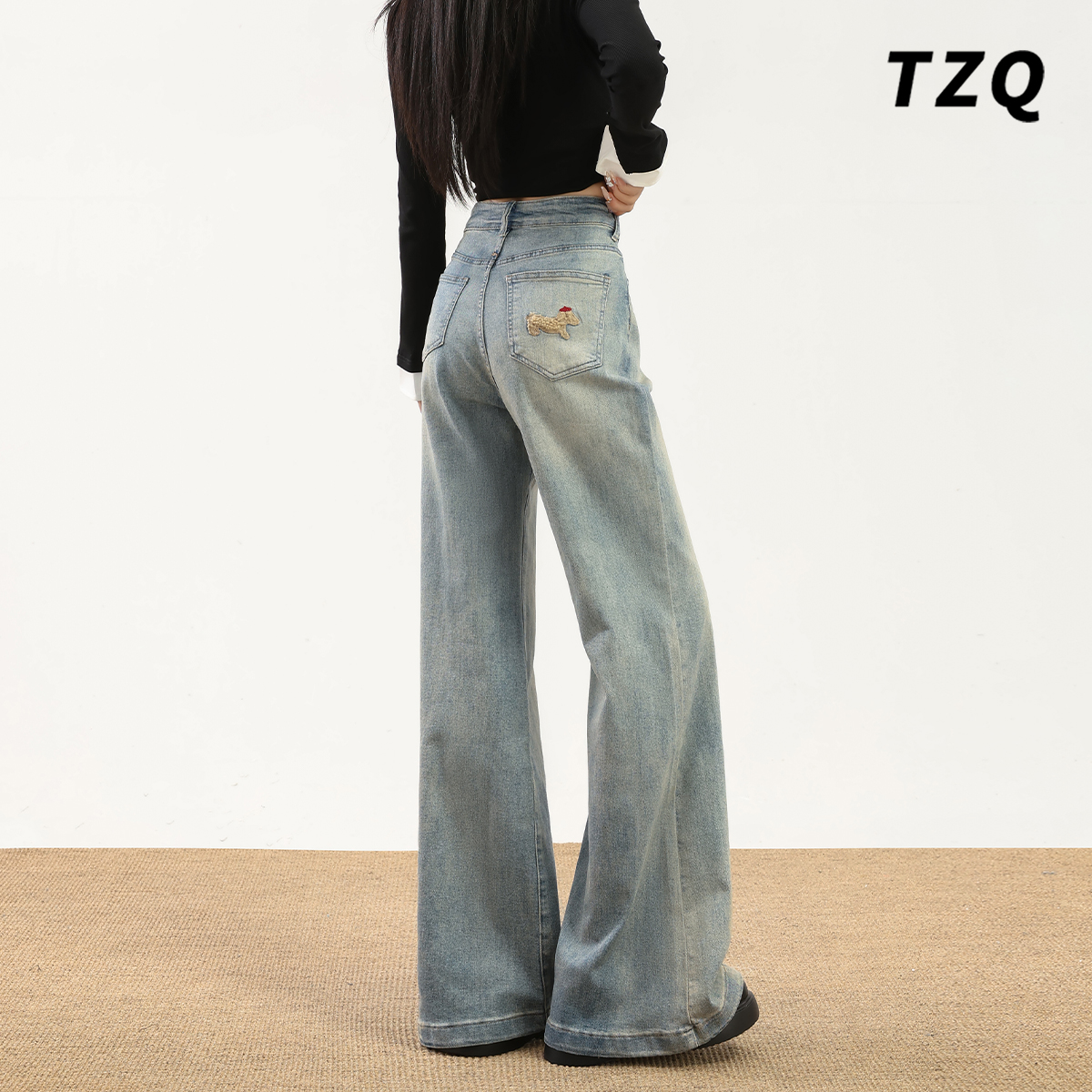 小个子复古加绒阔腿牛仔裤女款爆款2025新款秋冬显瘦宽松直筒裤子