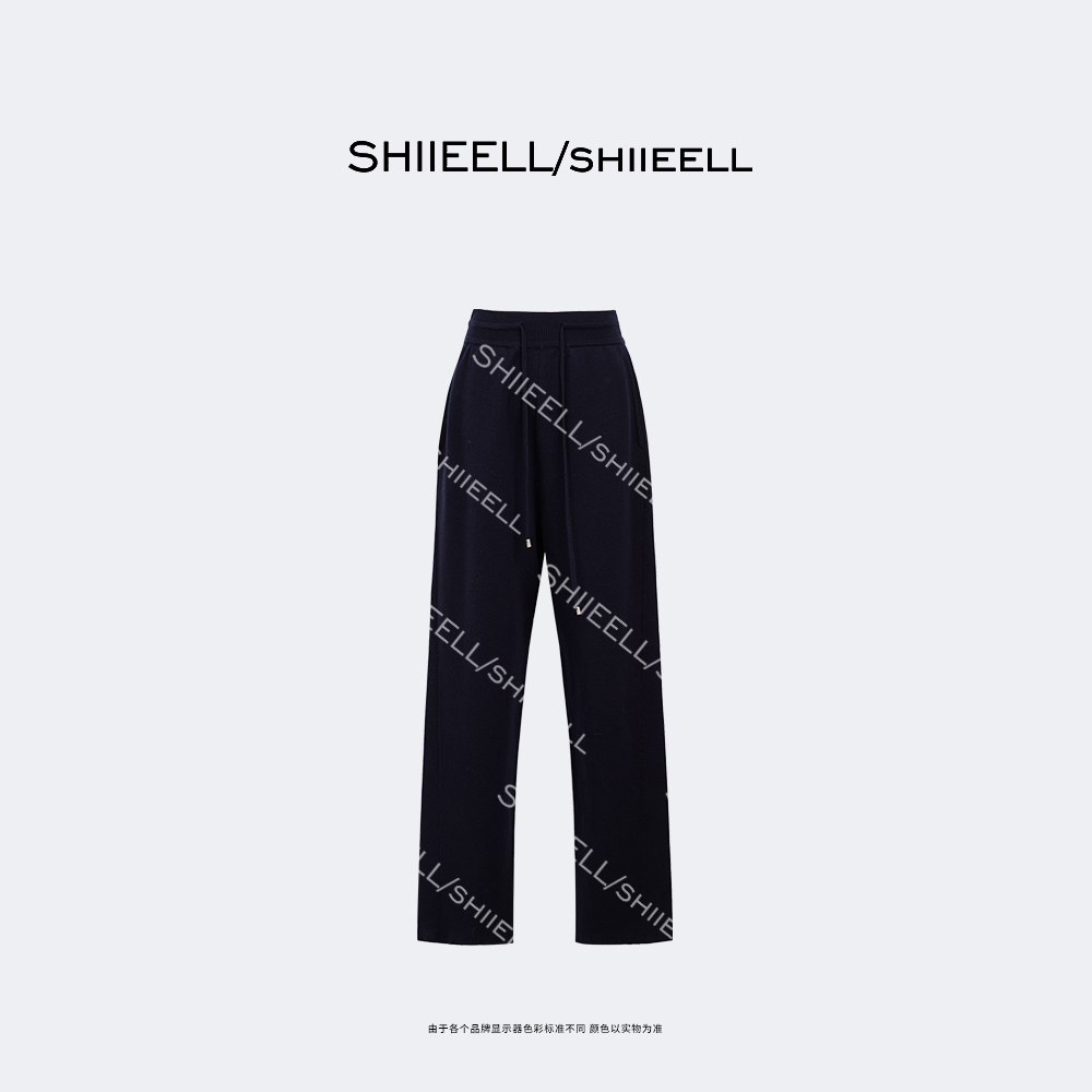 SHIIEELL【藏青格调】老钱风混纺定染宽松抽绳休闲加厚长裤ZY203