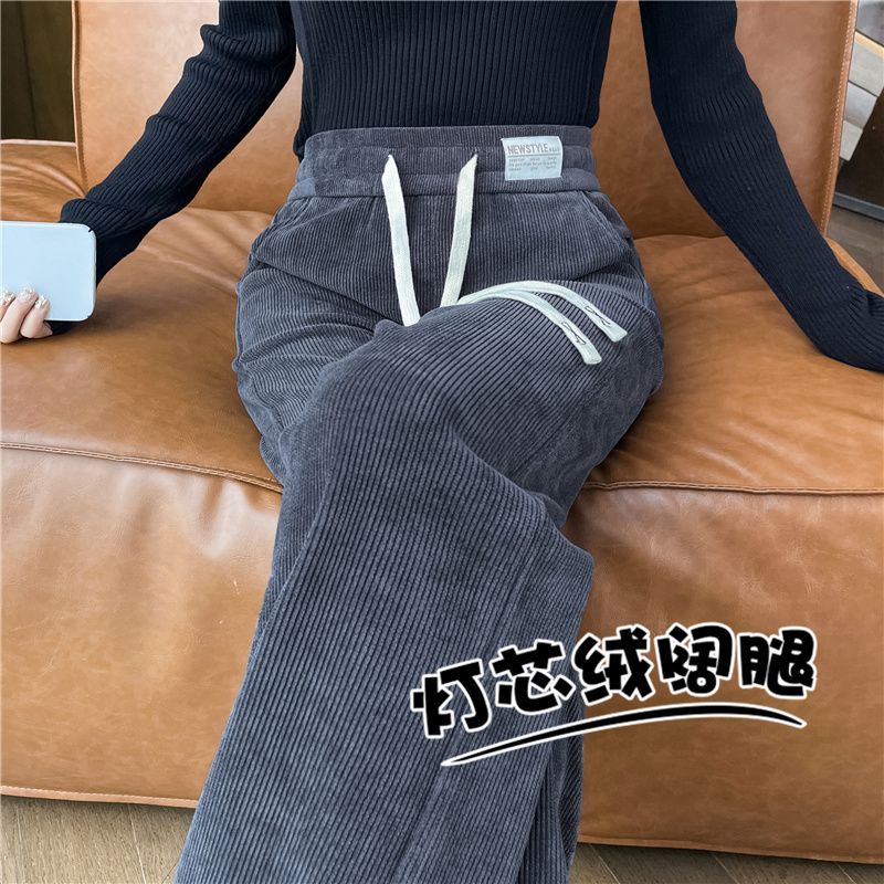加绒雪尼尔阔腿裤女春秋冬2025新款爆款窄版直筒裤加厚灯芯绒裤子