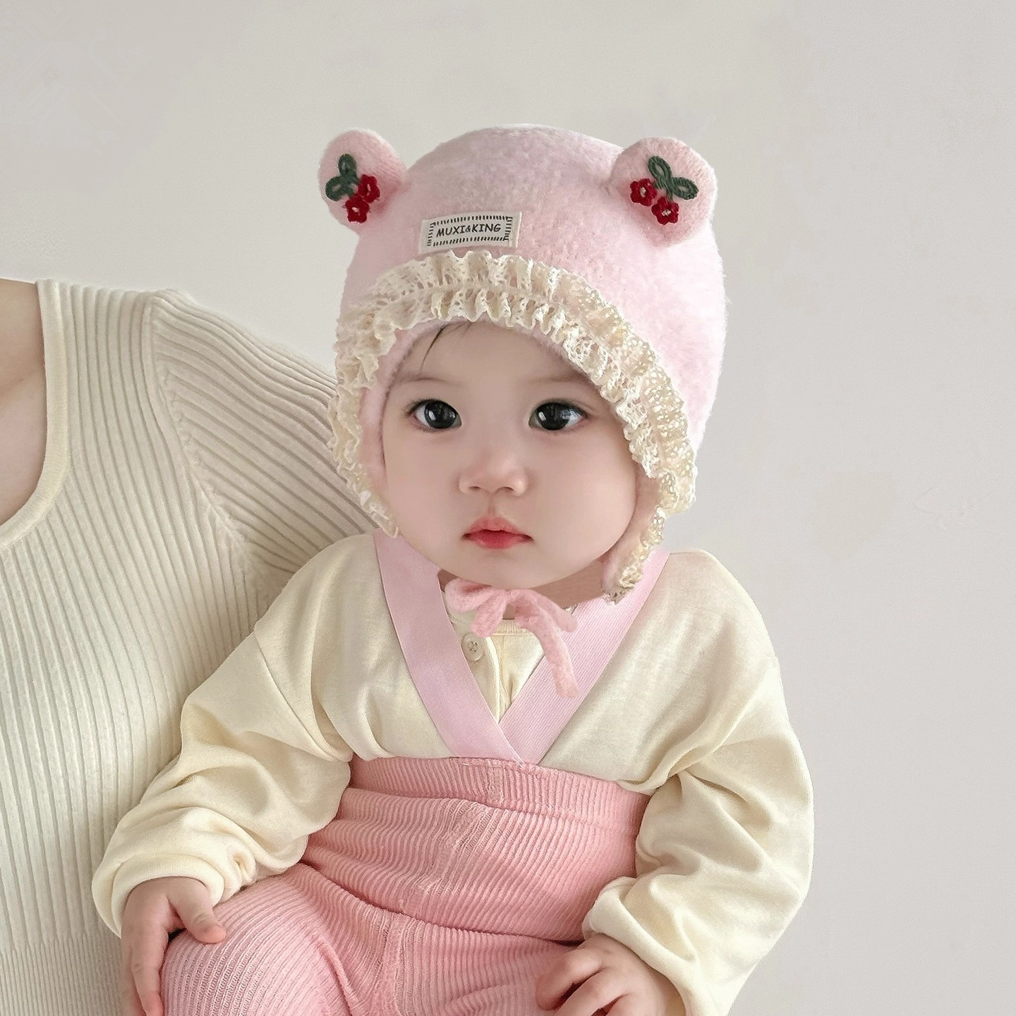 婴儿帽子秋冬季宝宝女洋气针织帽婴幼儿冬季保暖毛线帽公主护耳帽