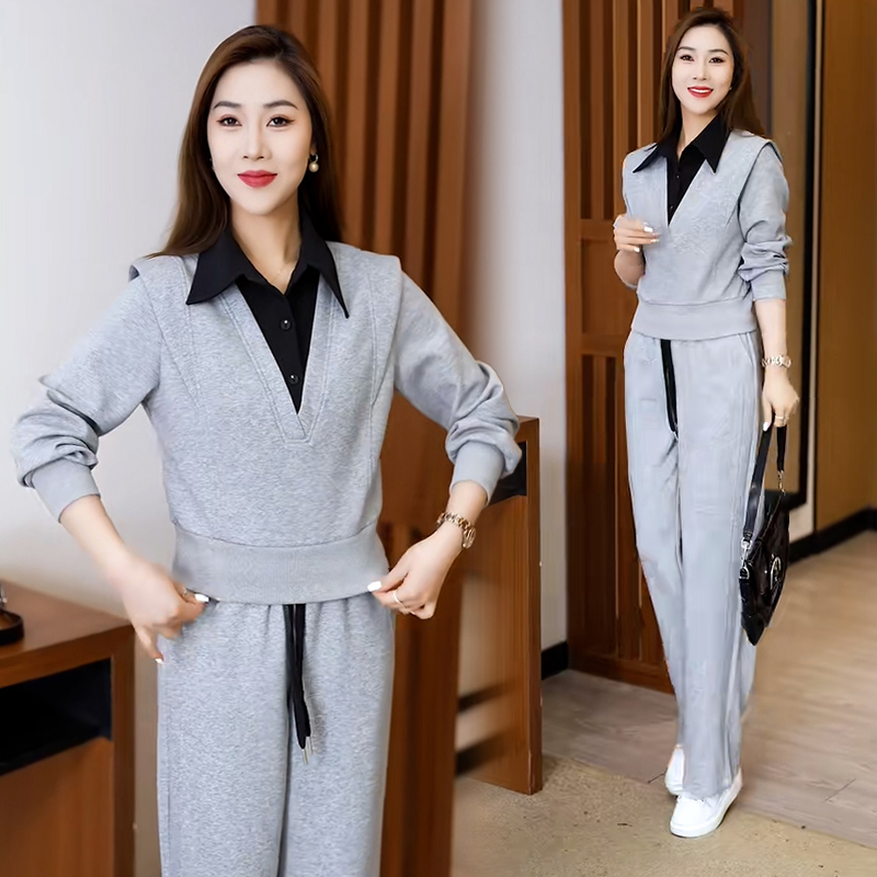 高含棉休闲运动服套装女2025春季新款时尚小个子卫衣直筒裤两件套