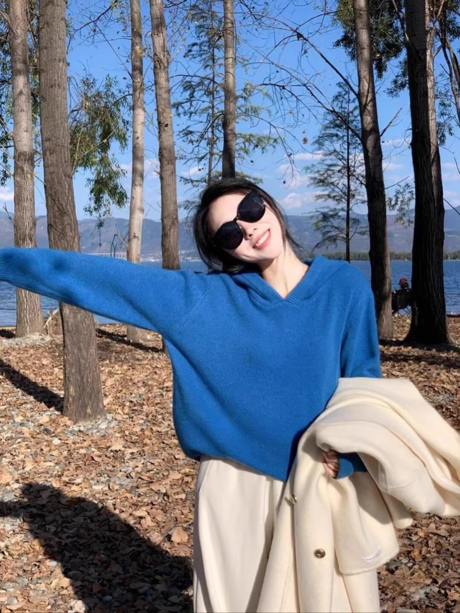 韩系设计感宽松软糯连帽长袖毛衣女秋冬2025新款慵懒风针织衫上衣