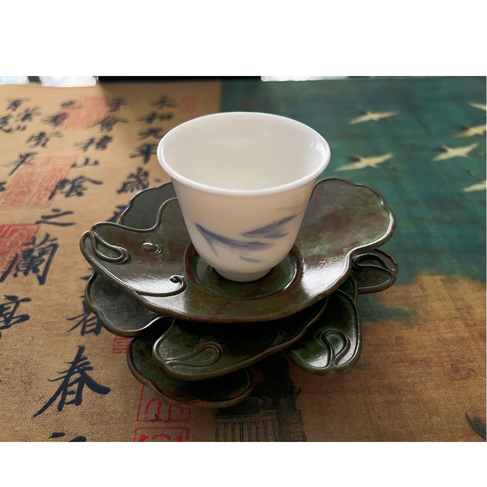 手工青花手绘游鱼品茗杯 功夫茶具茶杯 日式文人雅玩手绘杯五客组