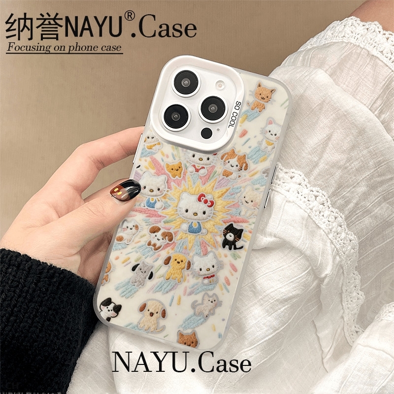 布纹爆炸KT小狗彩银壳适用于iPhone苹果16手机壳iPhone华为oppo小