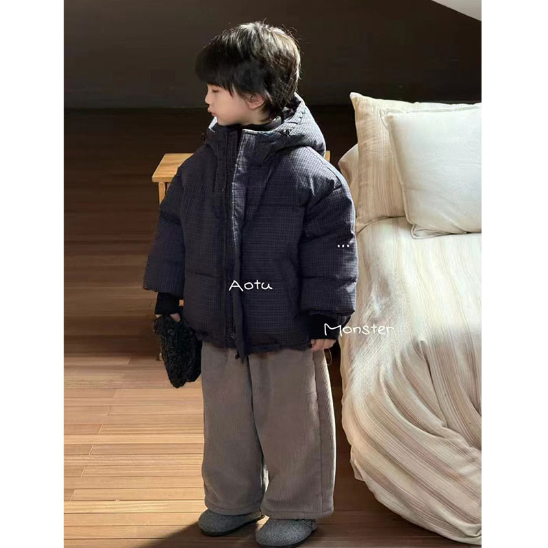 Yonsea云稚儿童加绒棉服冬季新款男女童韩版格子保暖男童冬装外套