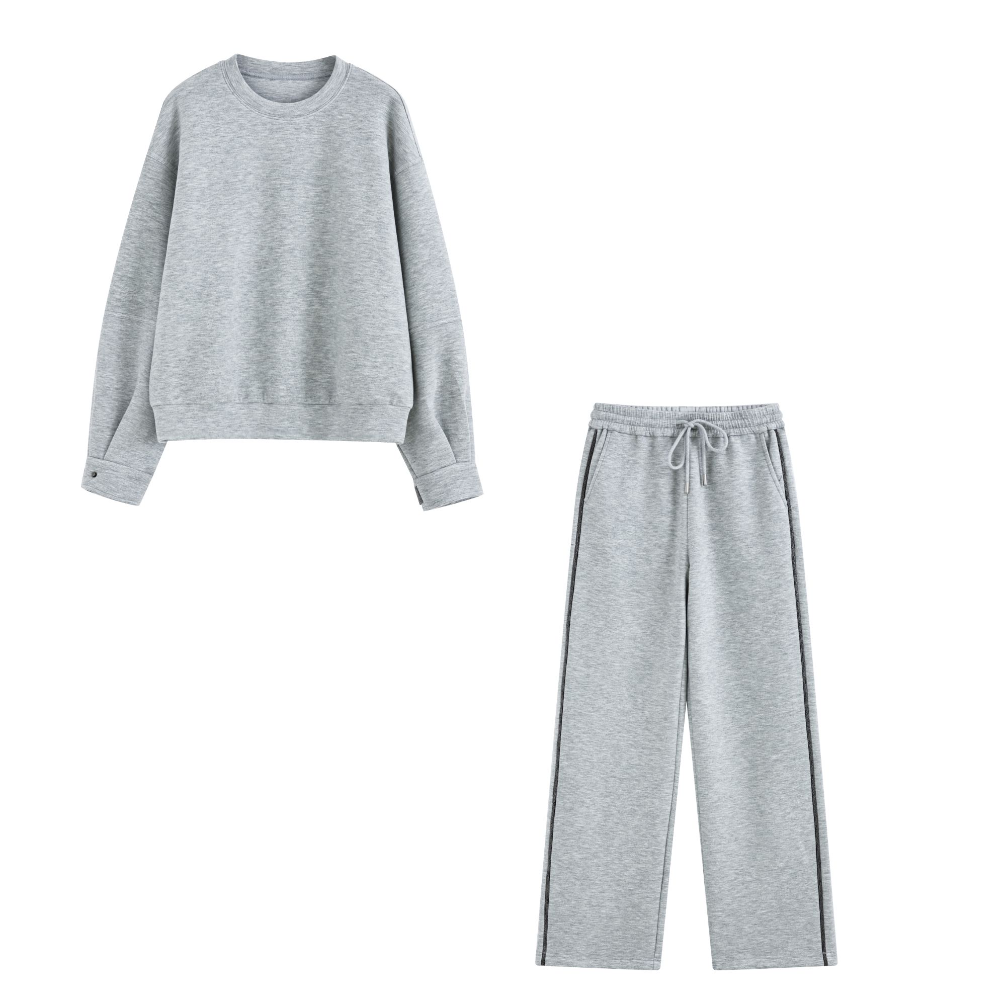 WLIN  秋冬新款高工艺镶钻链圆领长袖上衣阔腿裤精致套装1810