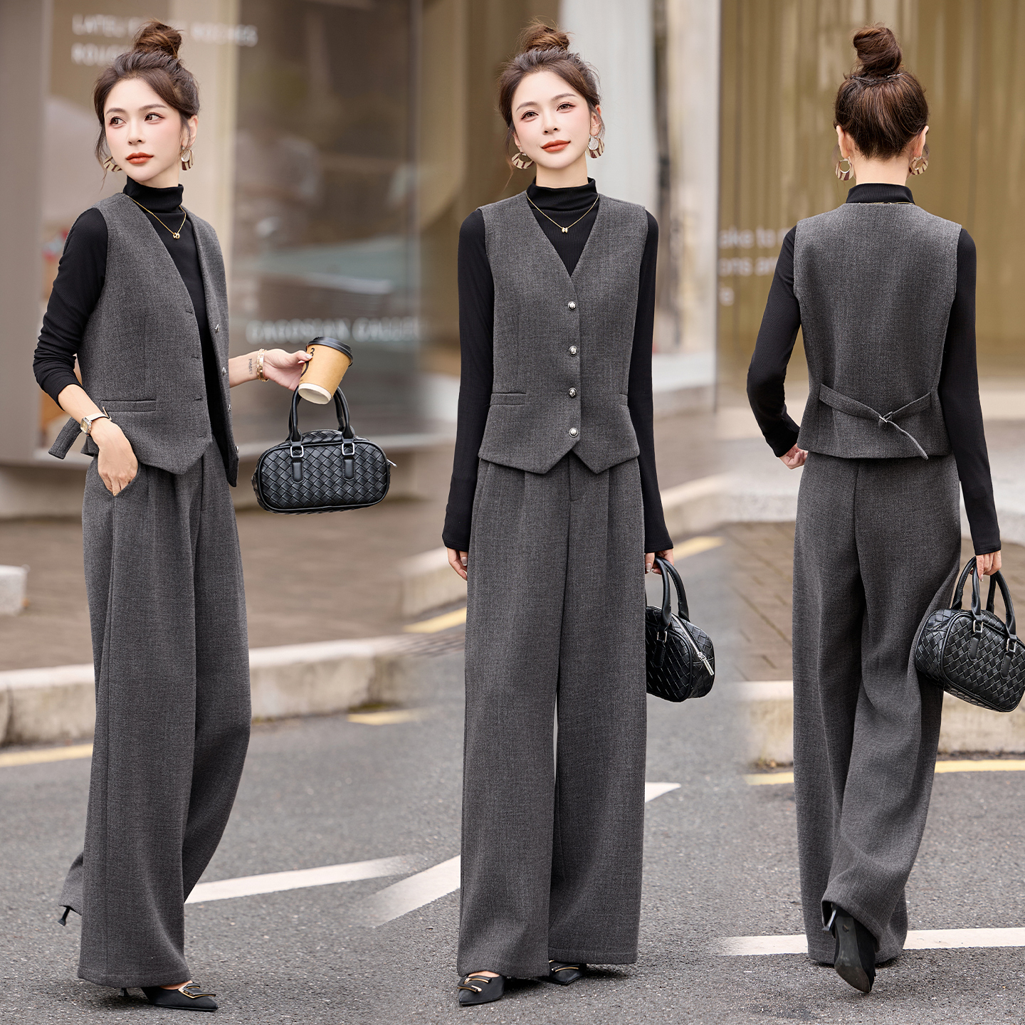 高级感职业气质马甲套装女2025年春秋新款时尚休闲阔腿裤三件套潮