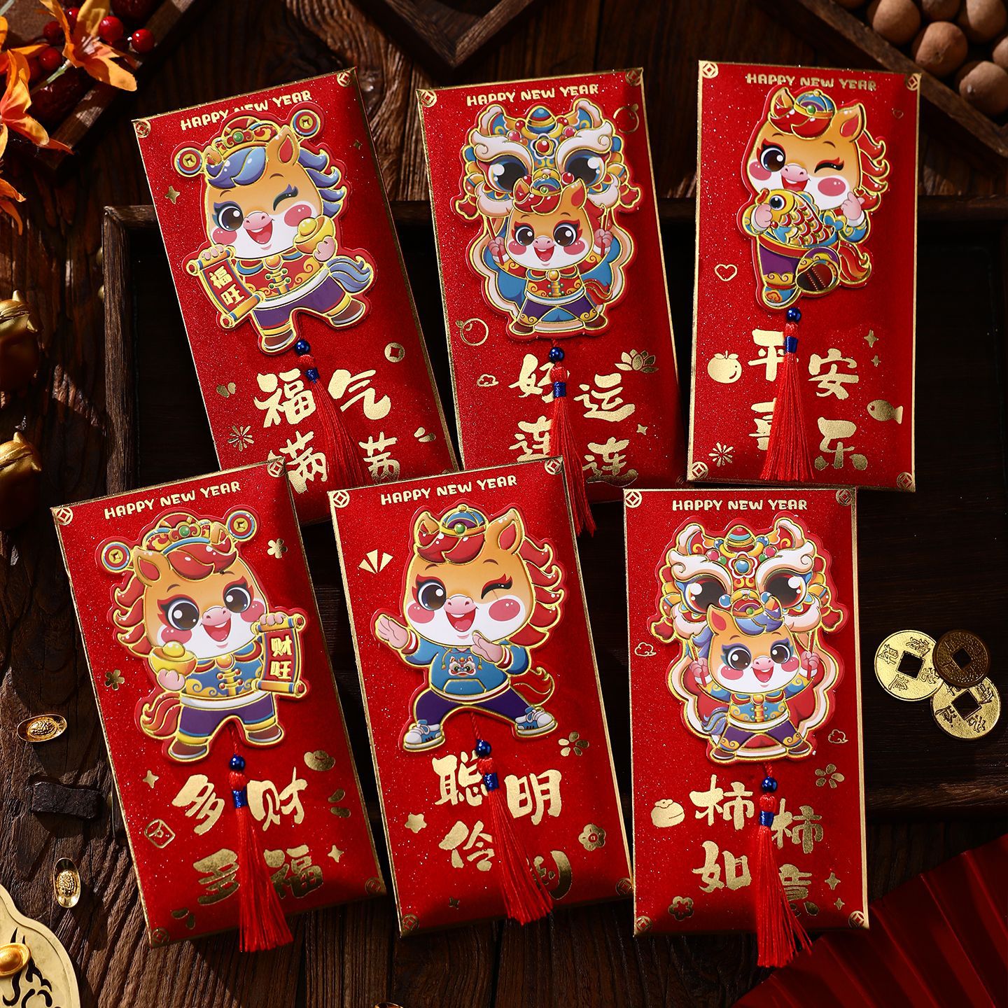 新年立体烫金流苏红包袋2026新款马年压岁钱春节过年卡通利是封