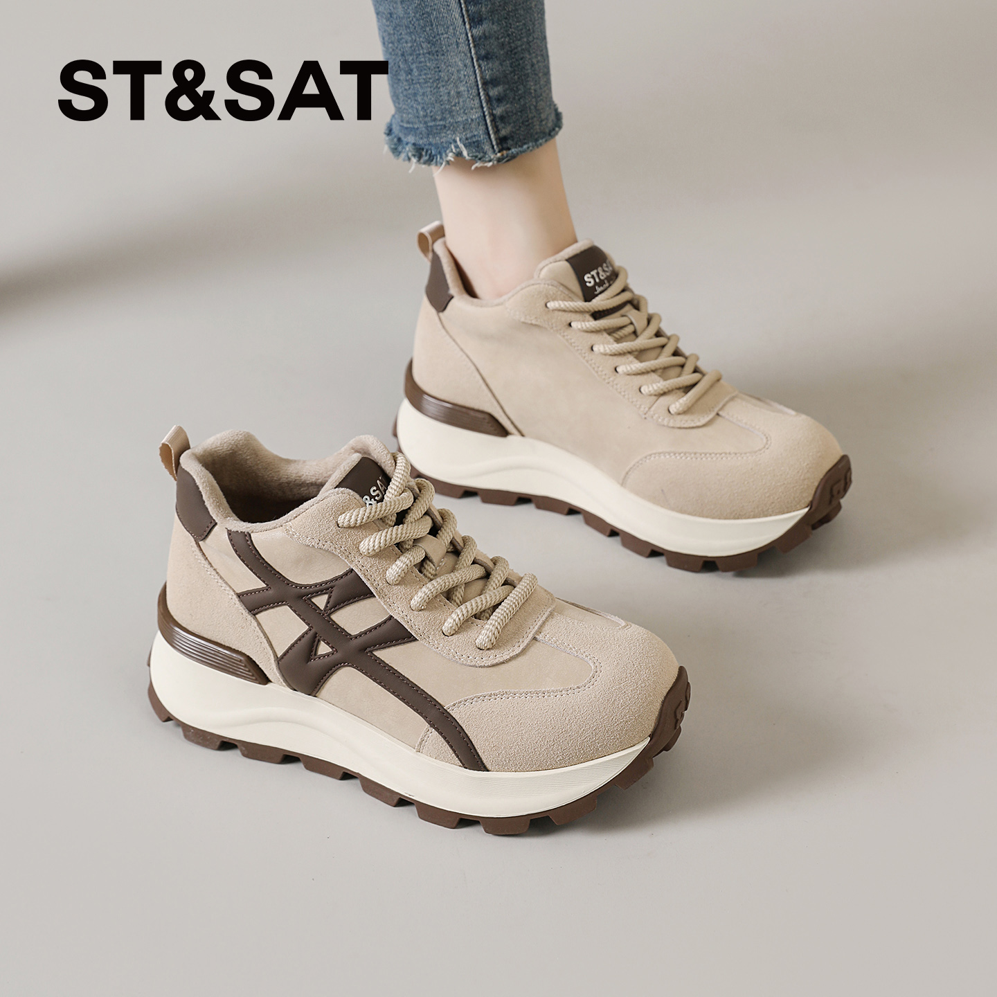 星期六运动德训鞋女款2025新款秋冬季户外休闲鞋明星同款厚底女鞋