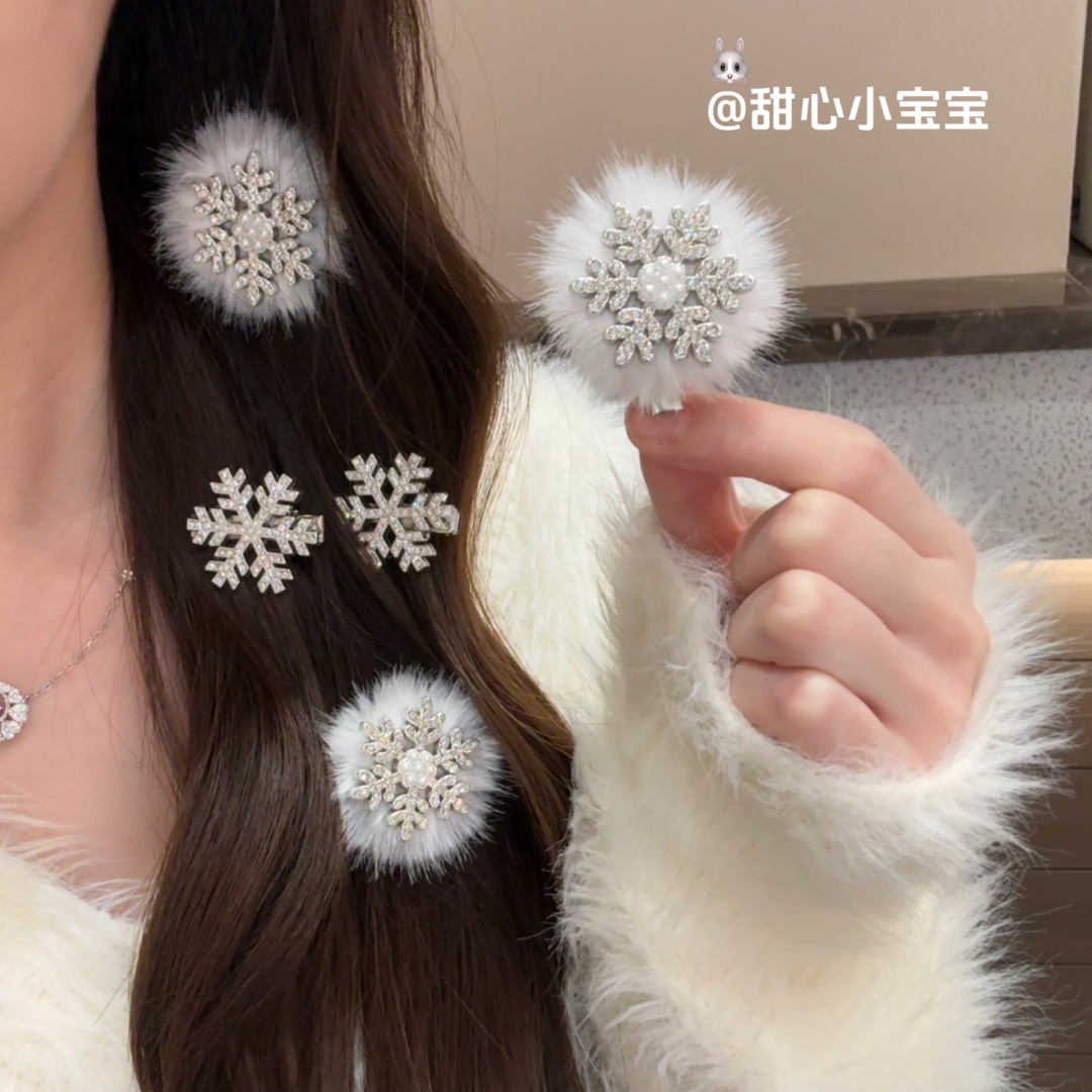 冬日少女甜美雪花精致发夹圣诞清冷贵气闪钻可爱边夹饰品星星头饰
