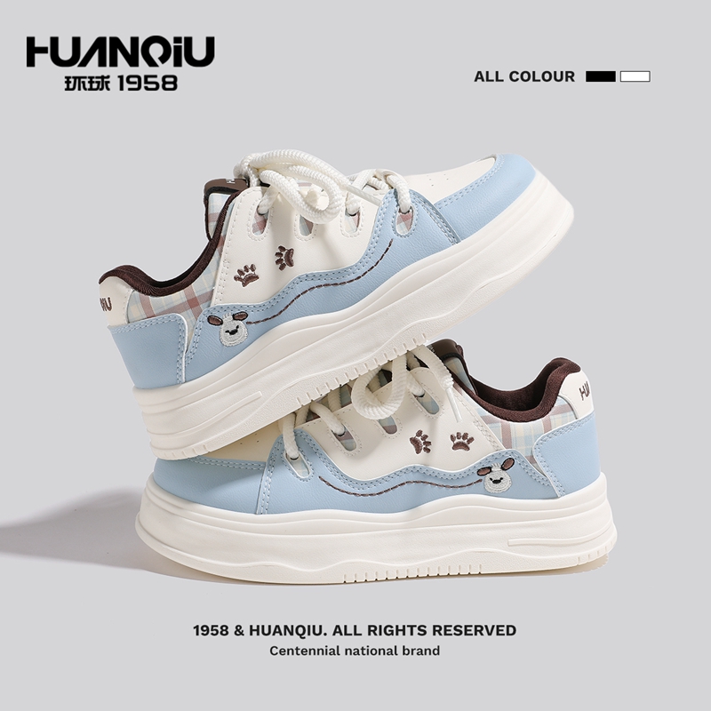 环球少女心时尚百搭运动鞋可爱小狗刺绣板鞋拼色厚底增高休闲鞋