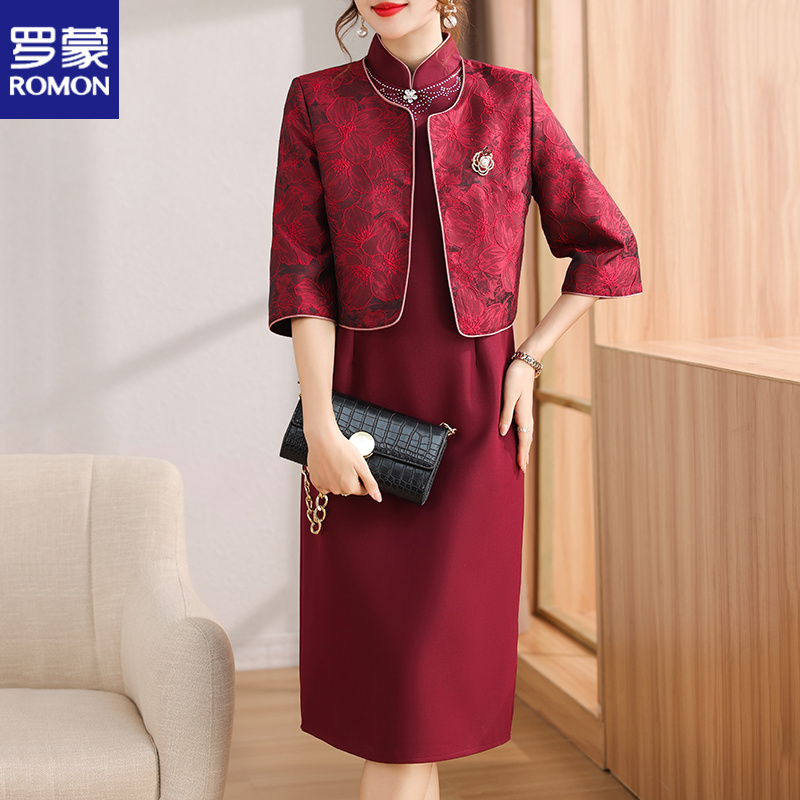 十月份妈妈秋装结婚礼服两件套装2025新款喜婆婆婚宴装改良旗袍裙