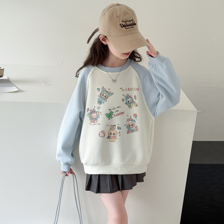 女童卫衣2025秋装新款拉布布印花长袖t恤女大童春秋宽松打底衫潮9