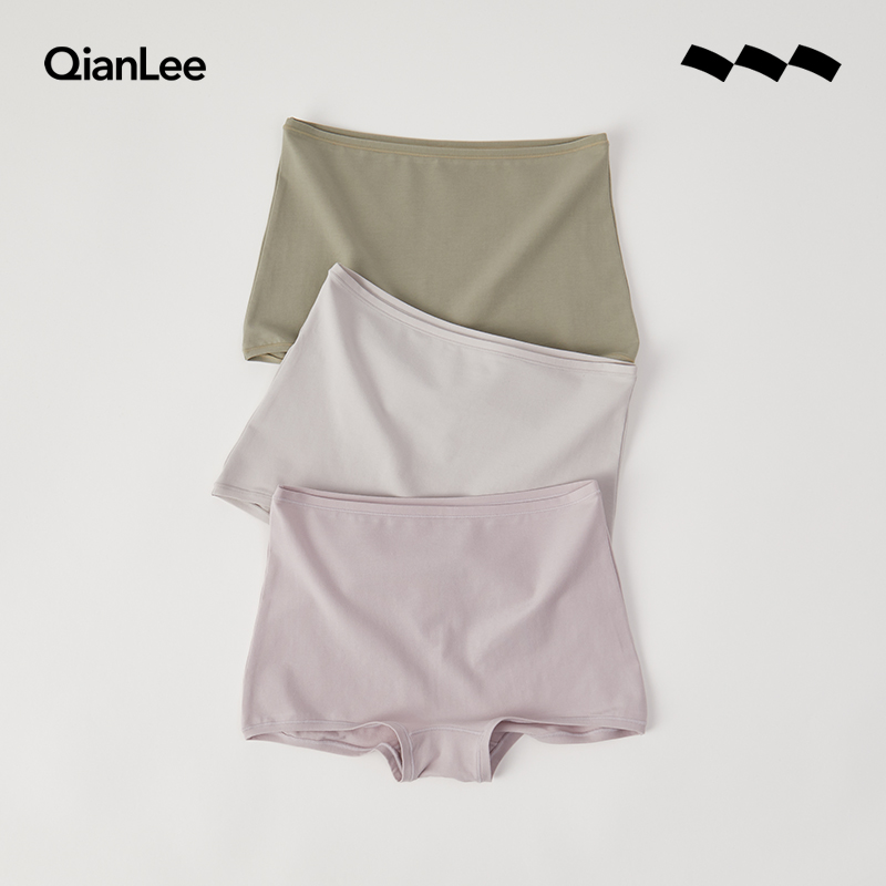 QIANLEE/浅力新疆长绒棉平角内裤女透气中腰舒适四角短裤头安全裤