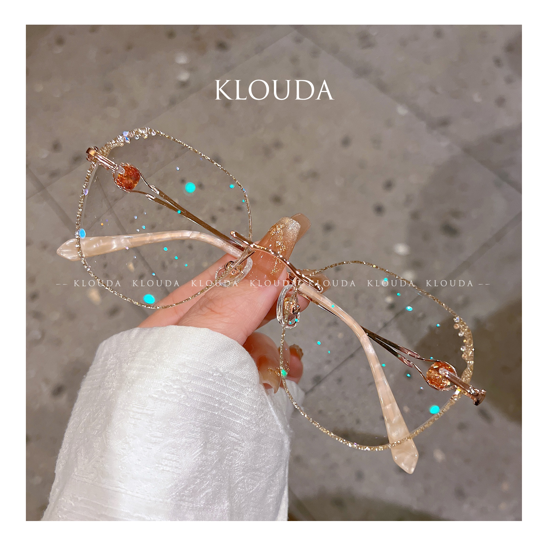 Klouda爆款女神轻奢璀璨香槟金切边无框眼镜显瘦超轻网红定制度数