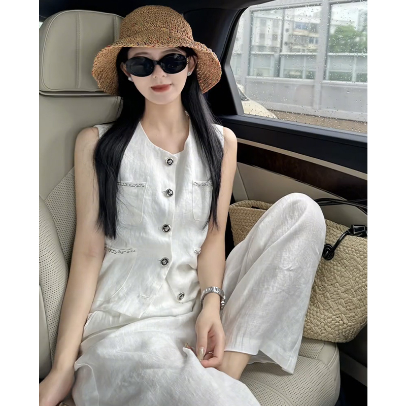 小个子休闲套装女2026年夏季新款气质显瘦无袖上衣阔腿裤两件套潮