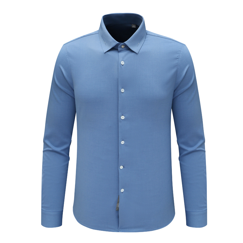 F4017鸟春秋男式长袖衬衫 百搭商务休闲上衣 蓝色