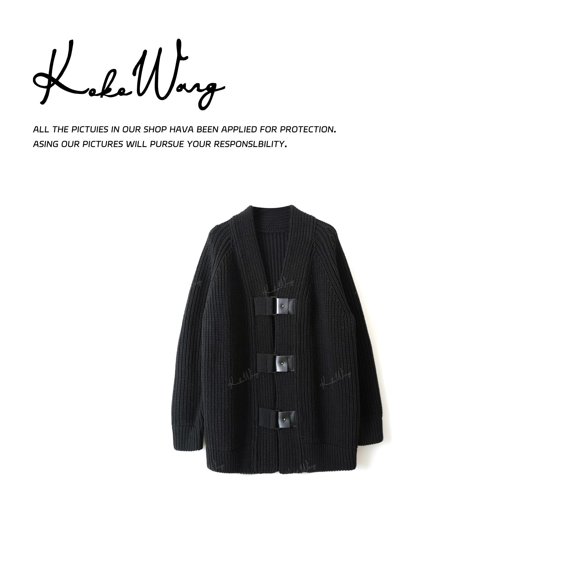 KOKO WANG秋冬高级设计款1800g起坑条纹减龄针织开衫X4225K21W42