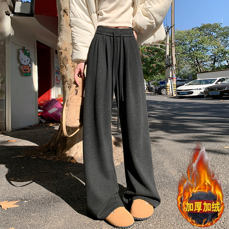 180高个子175加长深灰色糯米休闲裤女加绒软糯宽松垂感超长阔腿裤