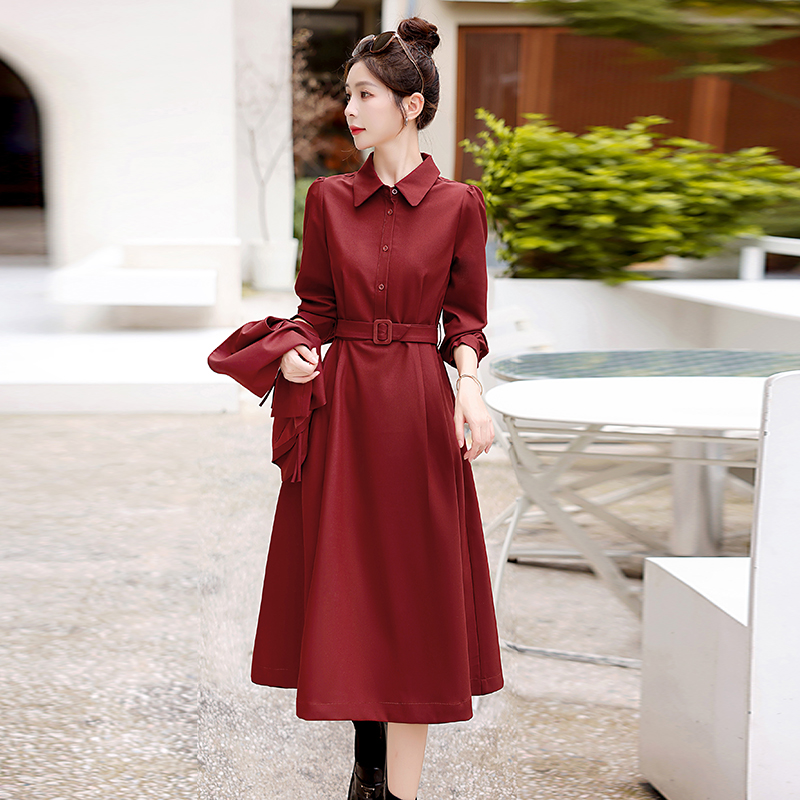 初秋季高级感法式复古盘扣两料扣马甲衬衣领气质连衣裙两件套套裙