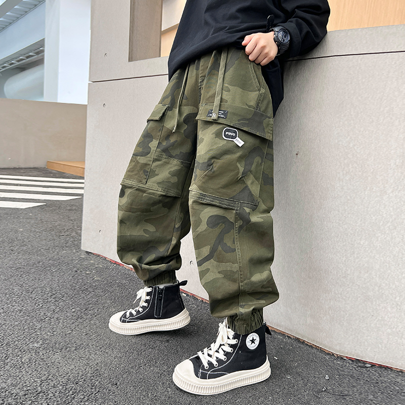 儿童装男童春装裤子春秋款2025新款春季迷彩中大童工装休闲男孩潮