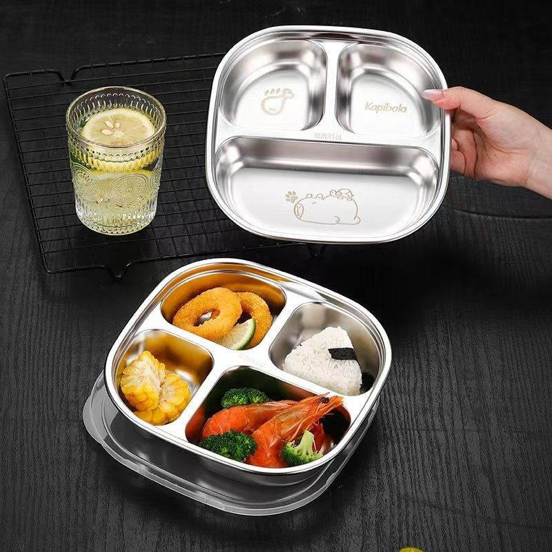 【卡皮巴拉】316卡通不锈钢餐盘分格加深学生分隔儿童餐具-可批发