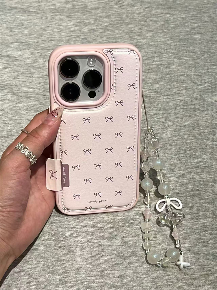 粉色皮质满屏蝴蝶结适用iPhone17pro手机壳16promax手链15pro小众