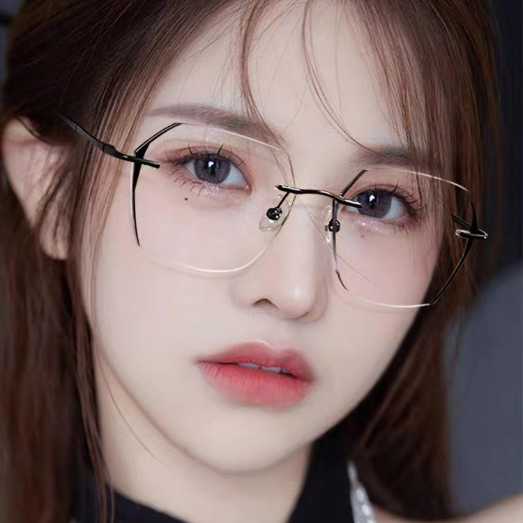 高档超轻纯钛无框防蓝光近视眼镜男女可配度数显瘦素颜神器变色眼