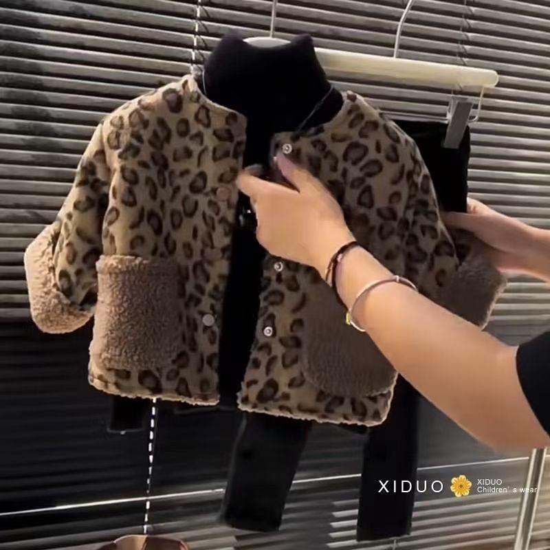 韩国童装儿童气质短款时尚女童外套秋冬季新款时髦洋气加厚豹纹