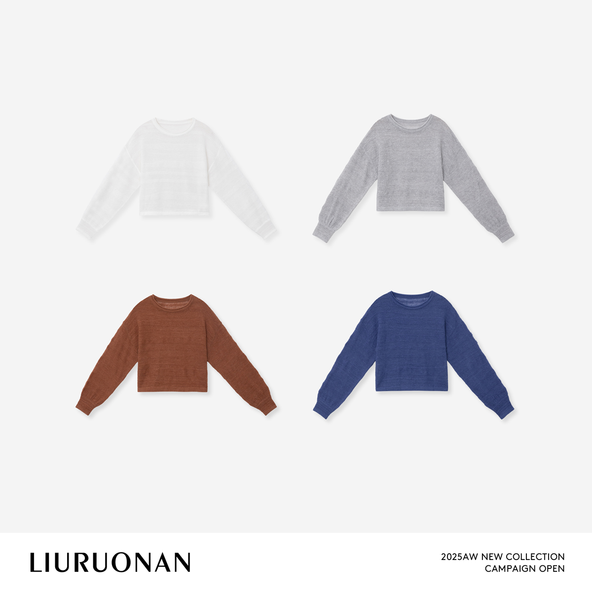 LIURUONAN 25FL【日光蓝晒】镂空罩衫早秋圆领长袖毛针织衫上衣女