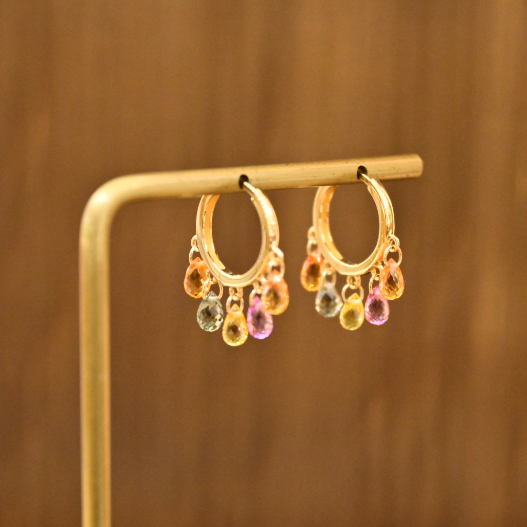 【JSZ】18k金天然彩色水滴宝石的流苏耳扣，独特风格又不失时尚