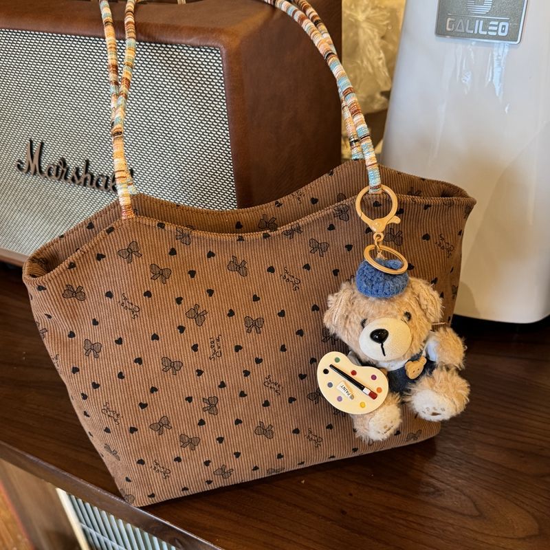 2025新款复古蝴蝶结爱心托特包女大容量百搭手提单肩包通勤上课L