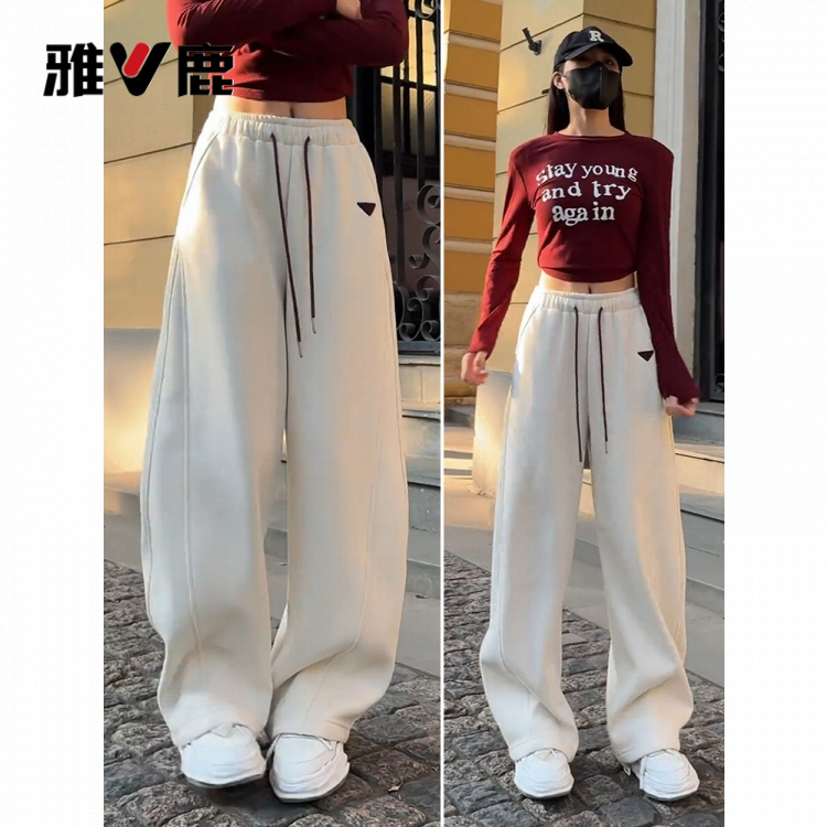 雅鹿时尚宽松阔腿运动裤女春秋2025新款休闲卫裤垂感香蕉镰刀裤子