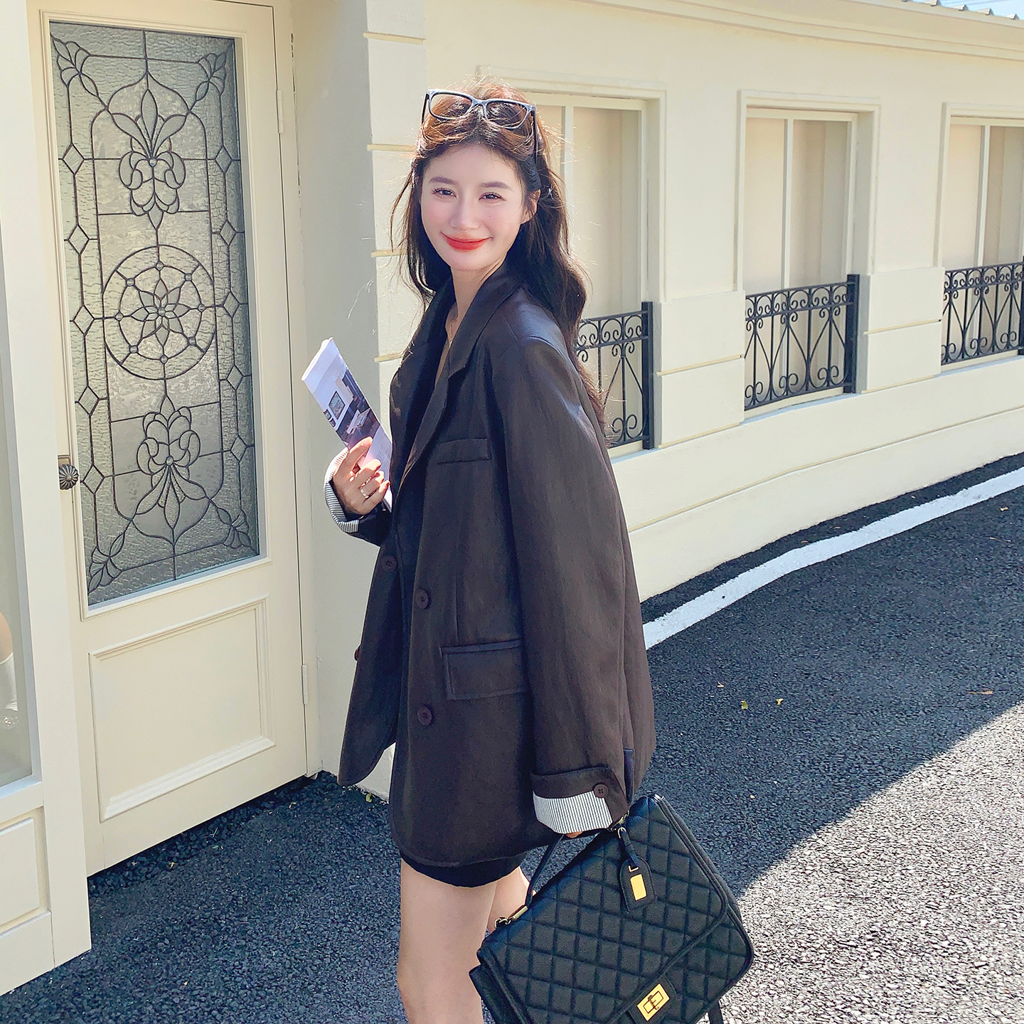 咖色复古小众炸街高级感皮衣外套女2025新款琥珀系通勤西装PU夹克