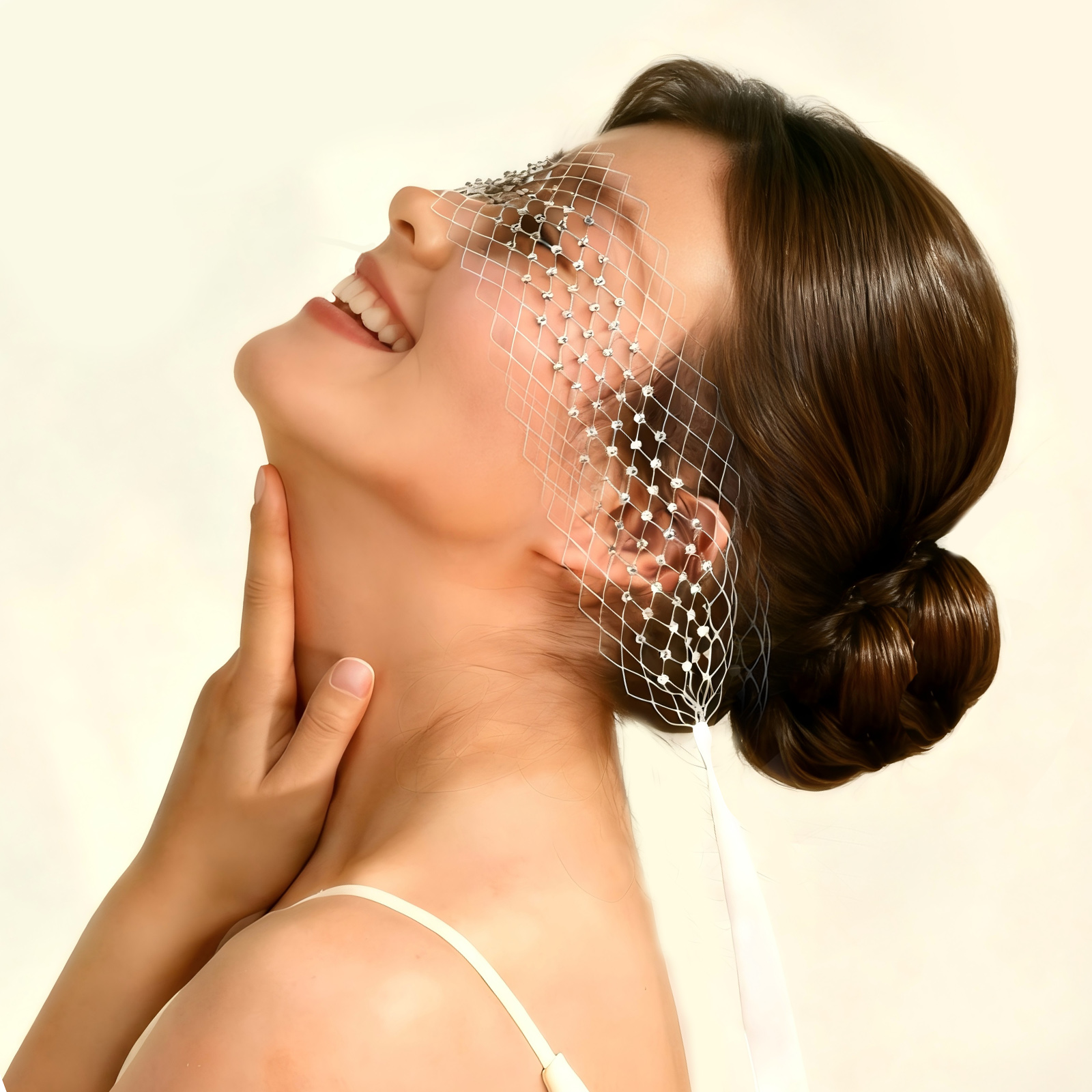 优拉潘欧美闪钻镂空网格纱眼罩性感复古拍照写真舞会表演面纱MA53