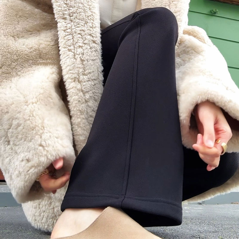 黑色加绒微喇叭裤女秋冬新款加厚保暖修身显瘦阔腿裤小个子休闲裤