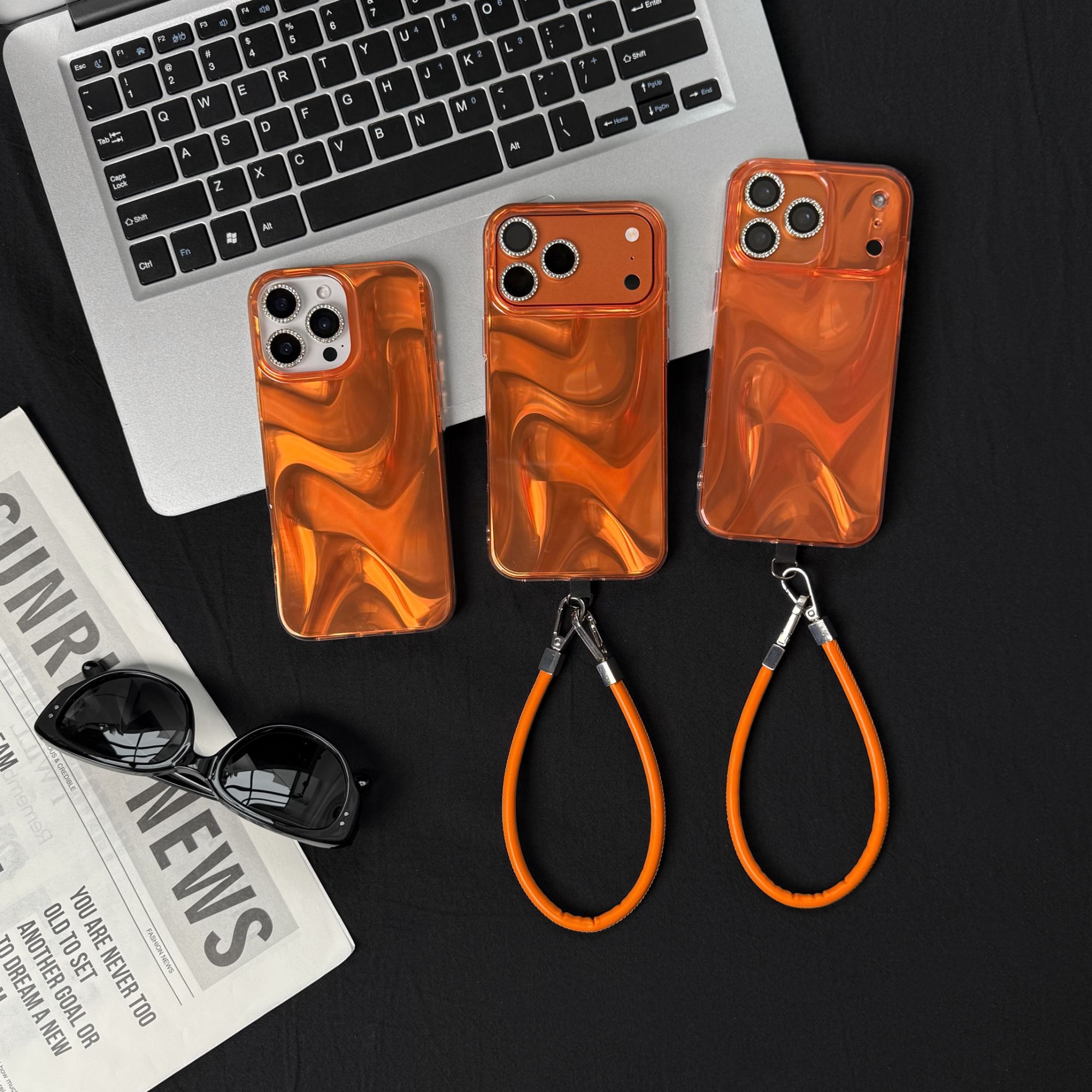 高级橙色水波纹双层IMD手机壳适用iPhone17promax镜头膜16/15防摔