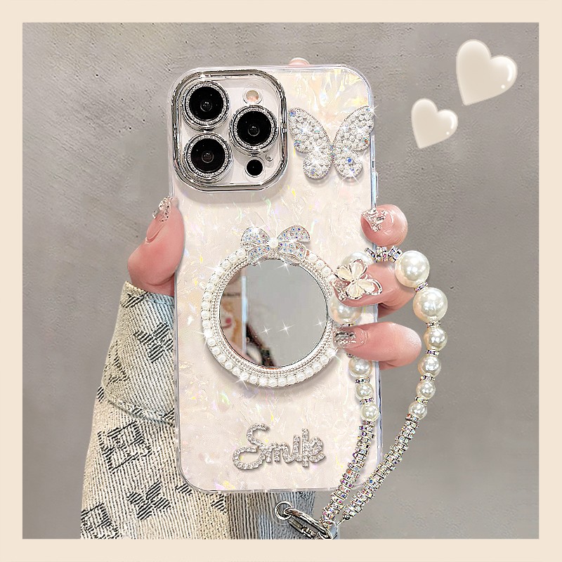 珍珠镜子适用苹果vivo华为oppo小米iPhone17精孔贝壳纹手机壳