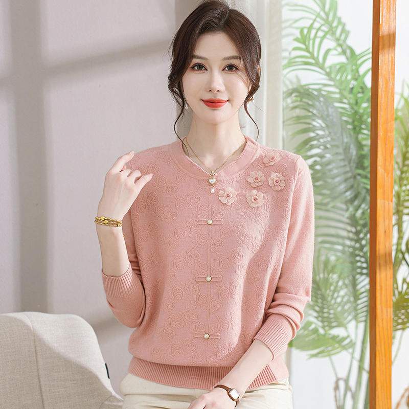 妈妈装春秋季新款长袖针织打底衫套装40到50岁中老年女装洋气上衣