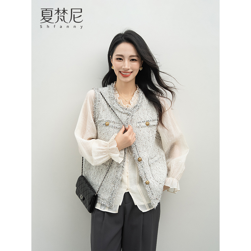 夏梵尼落日眷诗秋季新款小香风马甲气质宽松百搭马夹法式洋气坎肩
