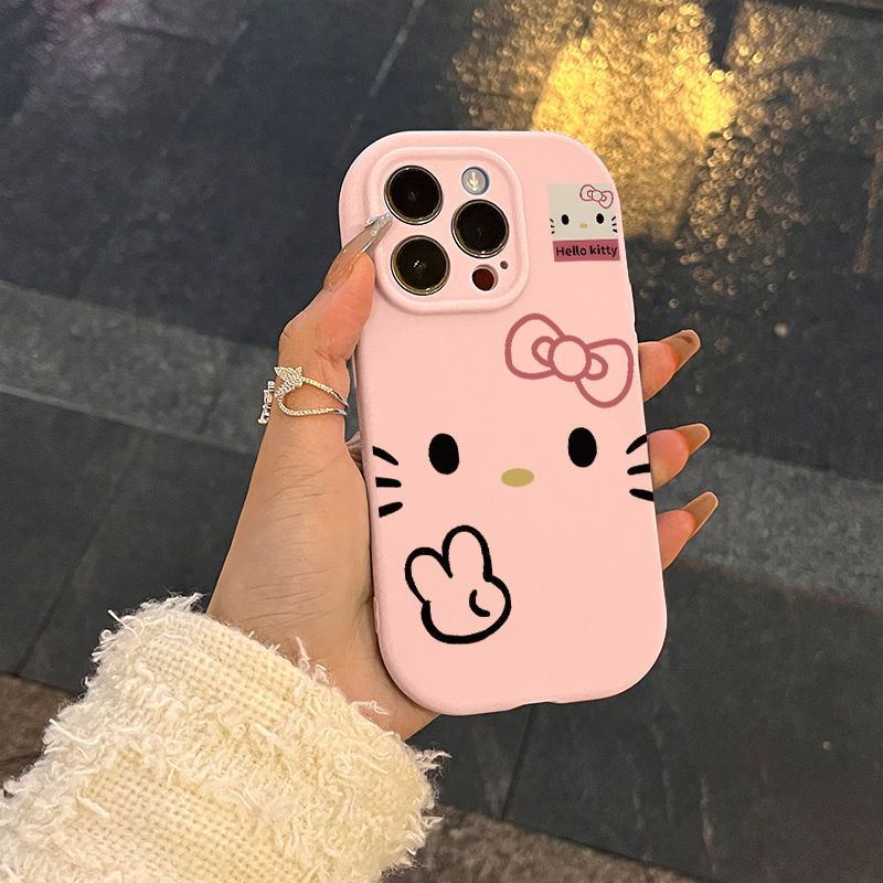 线条比耶KT猫适用iPhone16ProMax手机壳15苹果14卡通13创意12/11