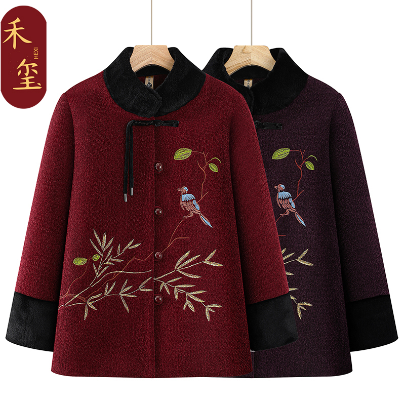 中老年妈妈秋冬外套奶奶装加绒棉衣老太太冬装老人棉服保暖棉袄