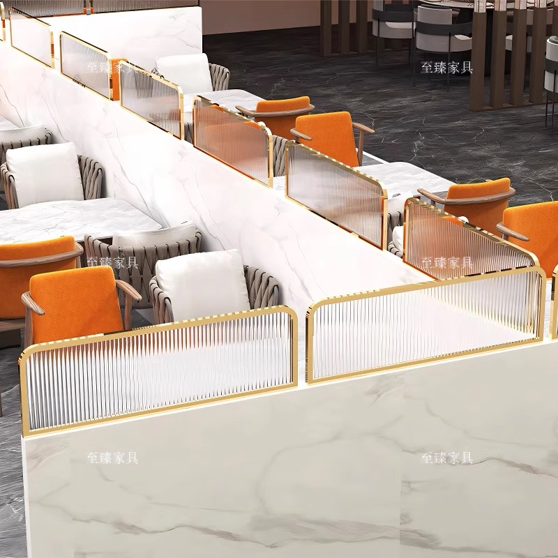 餐厅火锅店长虹玻璃屏风轻奢卡座隔断奶茶店饭店酒吧简约金属遮挡