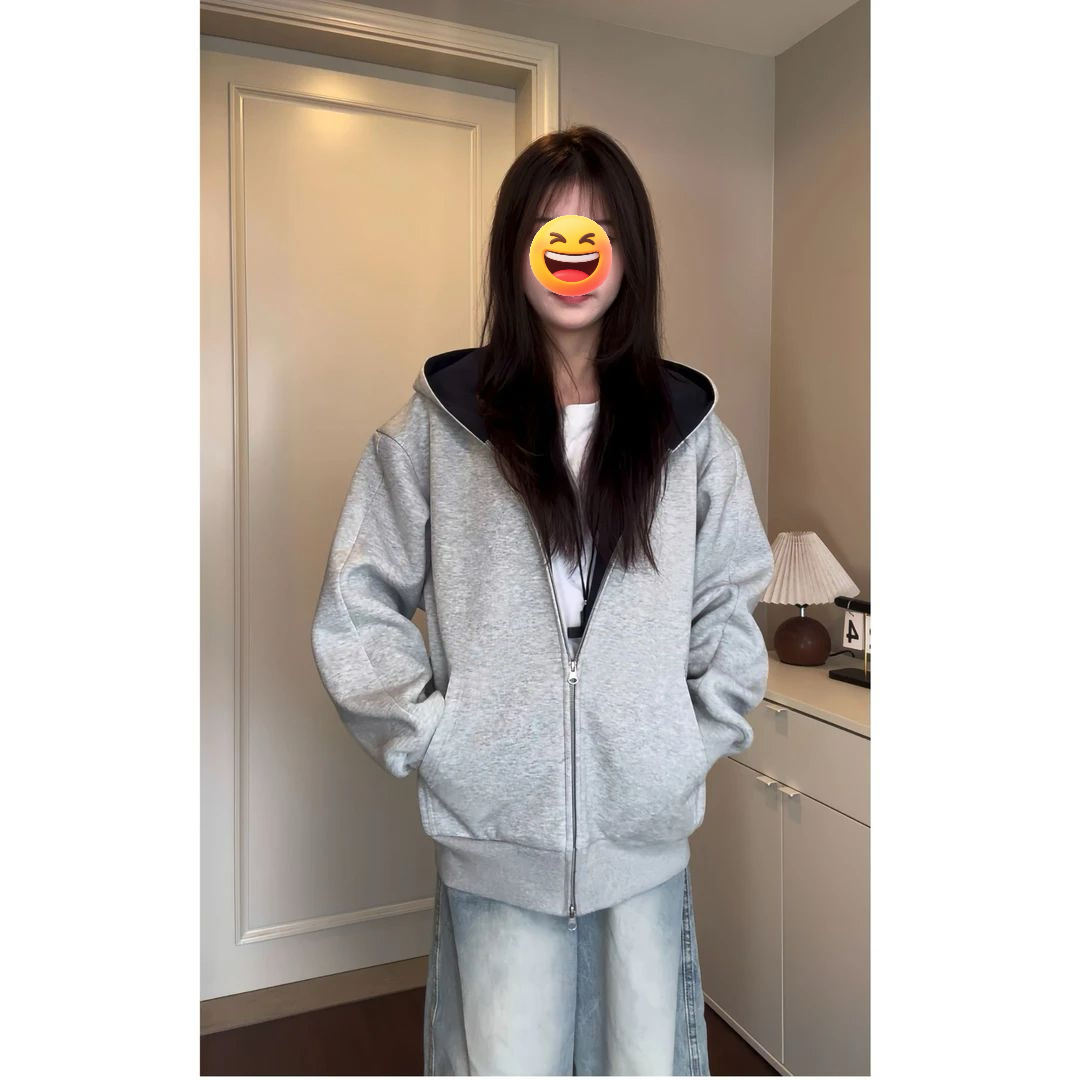 cleanfit重磅450克撞色硬挺卫衣男秋冬连帽潮牌宽松开衫外套夹克